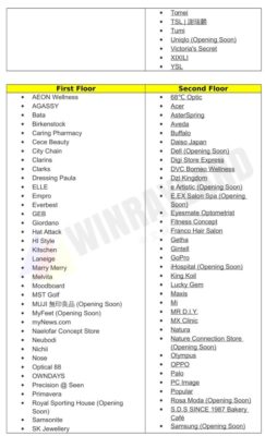 list of shops - mid valley southkey